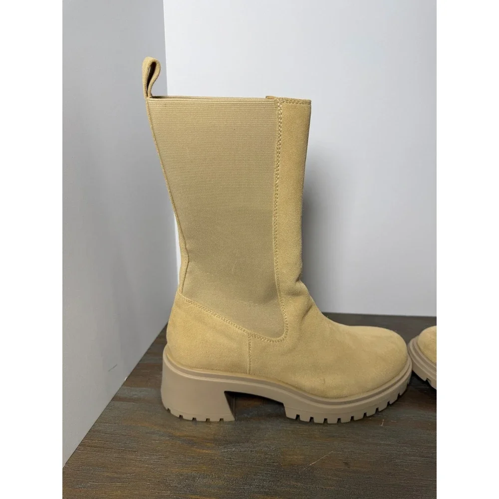 Steve Madden Hesitant Chelsea Lug Boots Sand Suede Platform Size 10‎ NWT